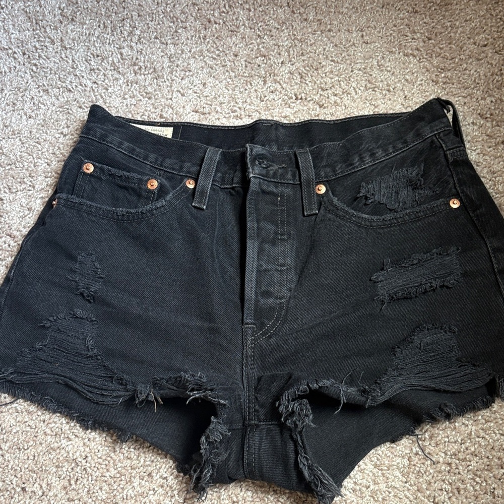 Levi's Black Ripped Jean Shorts